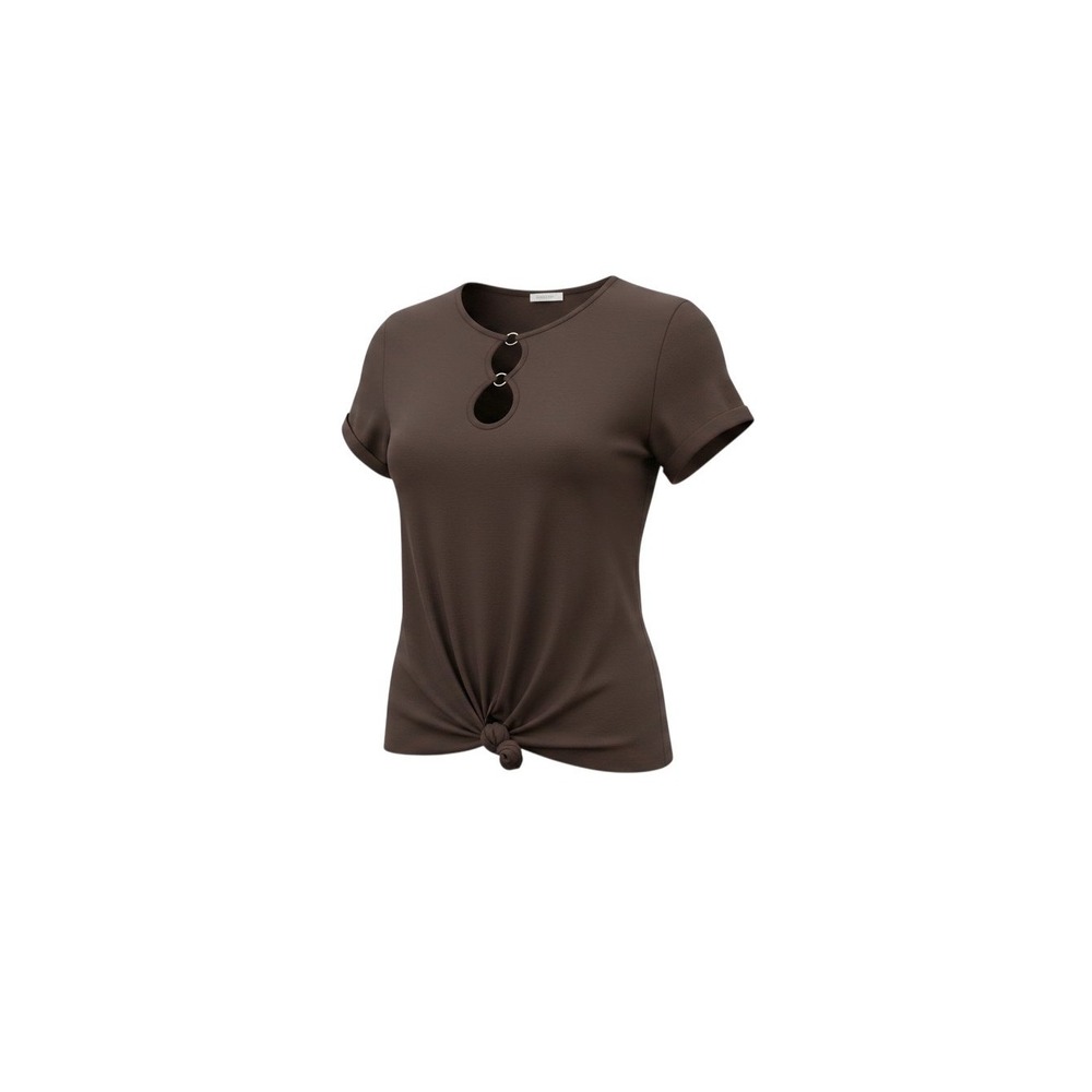 No Boundaries Double Ring Tee Juniors Small Brown Keyhole Knot Front